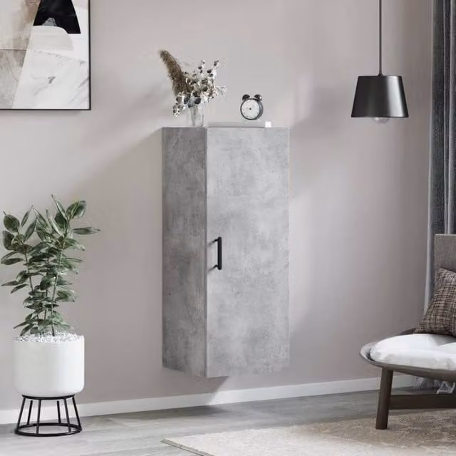 Berkfield Home Wall Mounted Cabinet in Concrete Grey, W/D/H: 34.5 x 34 x 90 cm