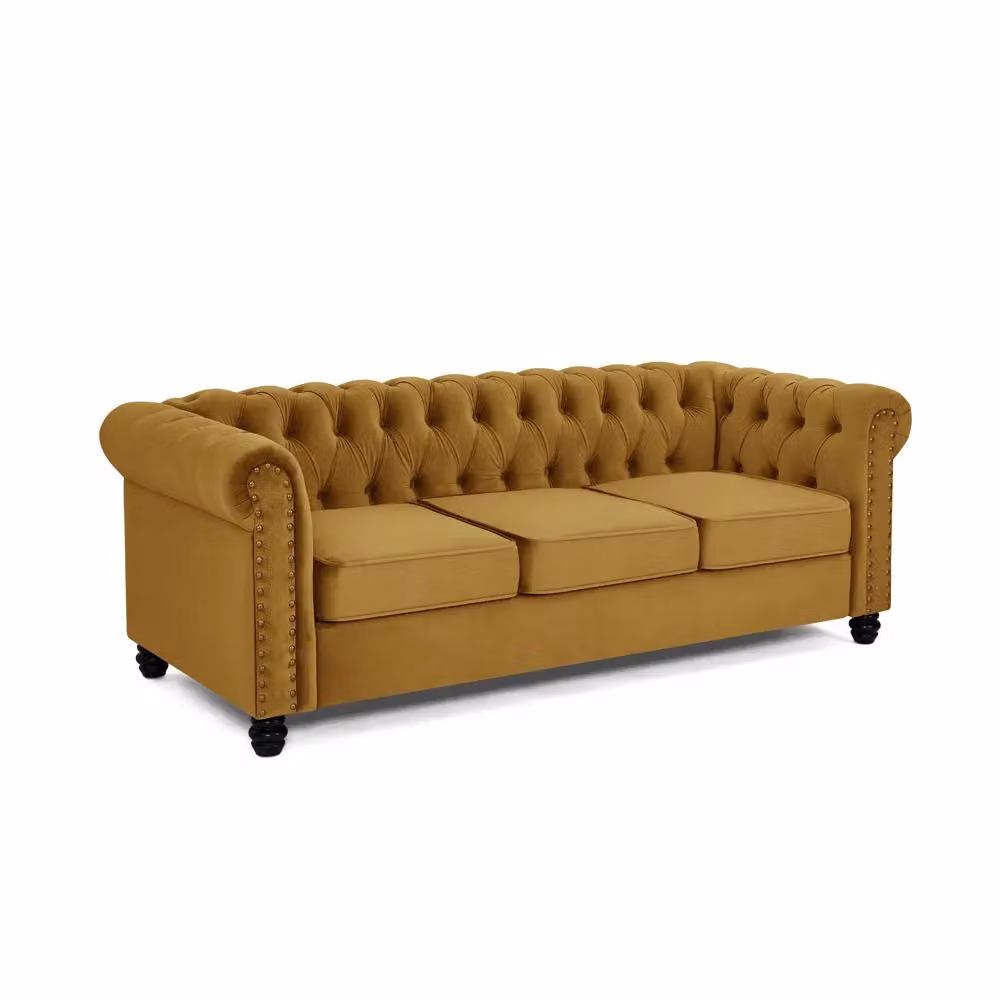 Home Detail Chester 3 Seater Gold Velvet Chesterfield Sofa – 2