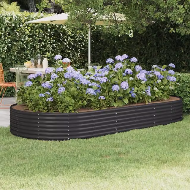Berkfield Home Garden Powder-coated Steel Raised Bed in Anthracite Black, W: 296 cm, D: 140 cm, H: 36 cm