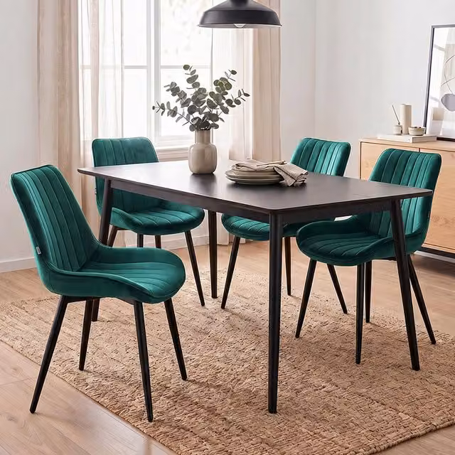 Livingandhome Set of 4 Modern Green Velvet Upholstered Dining Chairs