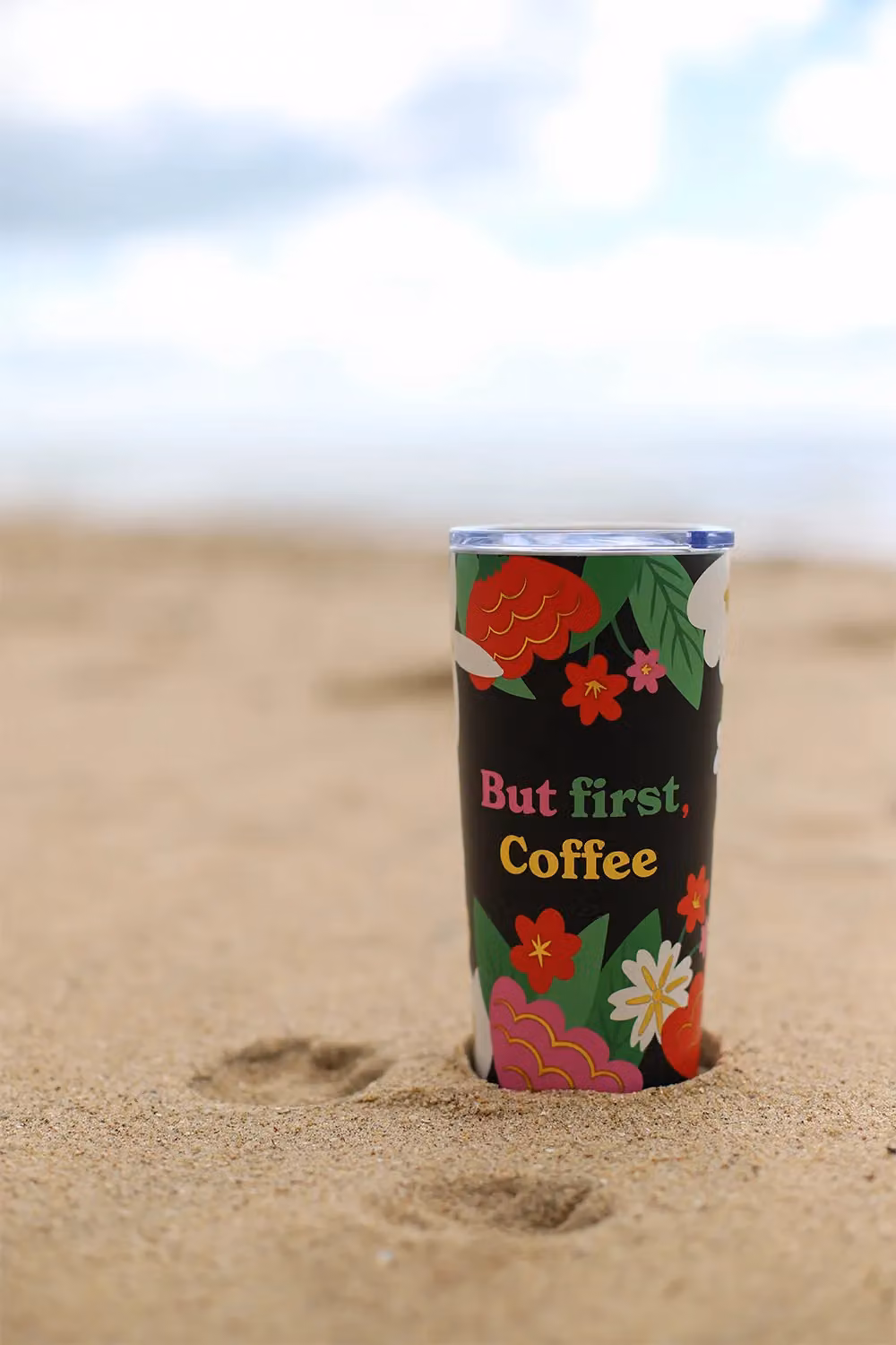 Tache Multicolour Floral Stainless Steel Travel Mug with Gold Accents and Transparent Lid – 5