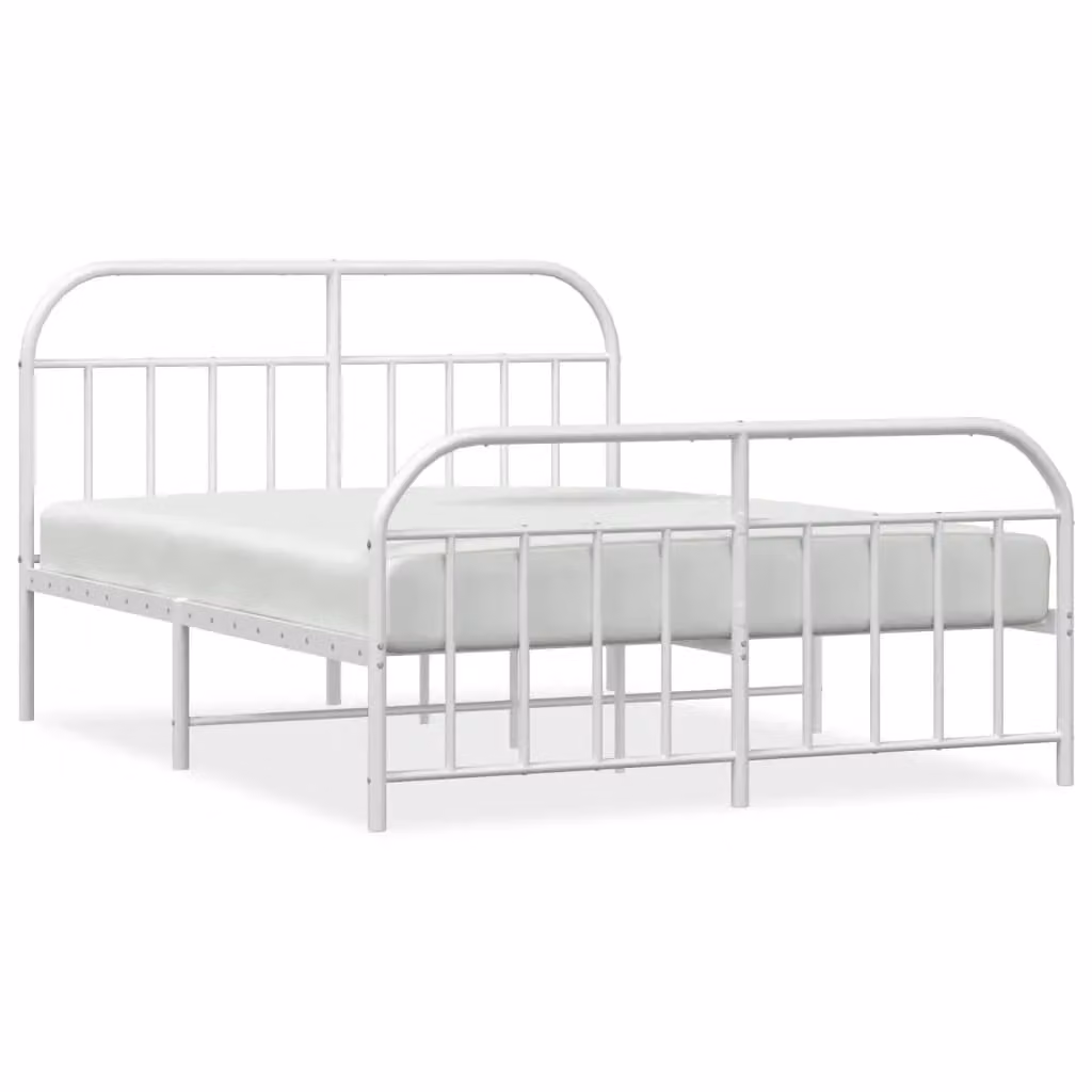 Berkfield Home Metal Bed Frame with Headboard and Footboard in White, W/D/H: 135 x 190 cm – 2