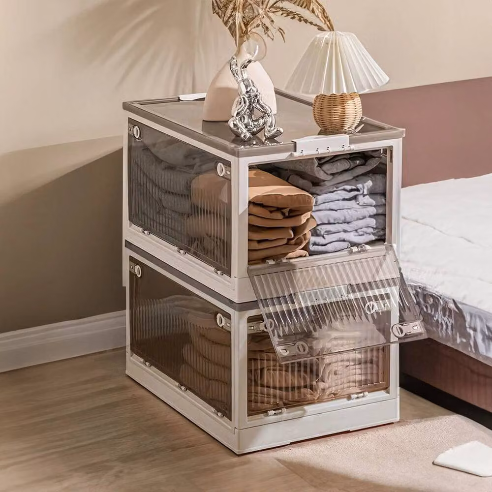 KORVIXA Folding Stackable Storage Box with Lid, White and Transparent – 2
