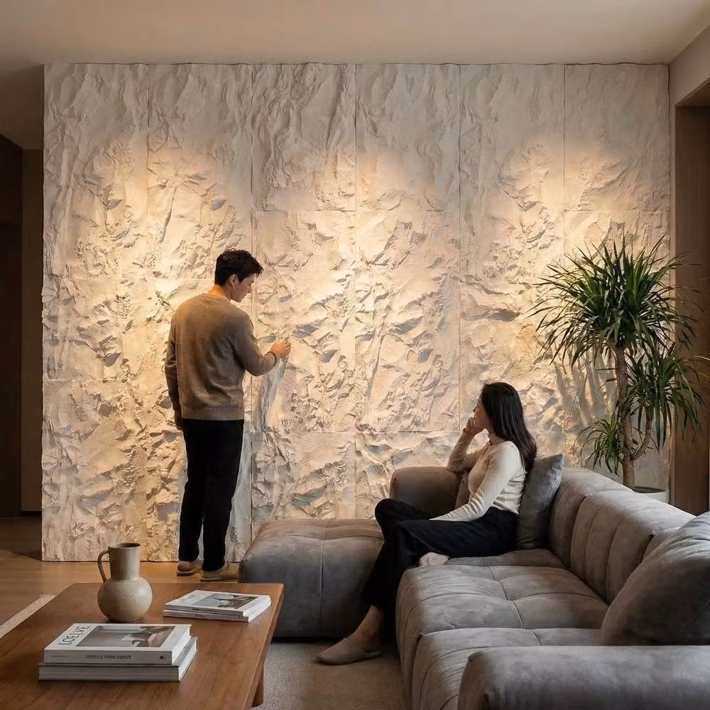 ENER-J 3D PU Faux Stone Wall Panels in Off-White, Crushed Light Stone Finish, 3-Pack, W: 120 cm, H: 60 cm – 3