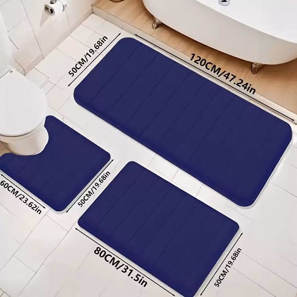 Kelvenix Set of 3 Navy Blue Memory Foam Non-Slip Bath Mats – 2