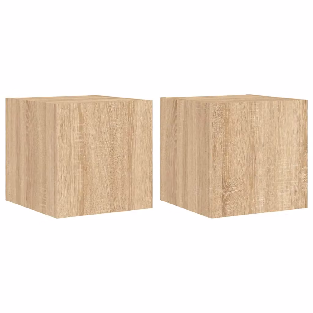 Berkfield Home Set of 2 Modern Wall Mounted TV Cabinets with Integrated LED Lights in Sonoma Oak Brown, W/D/H: 30.5 x 35 x 30 cm – 2