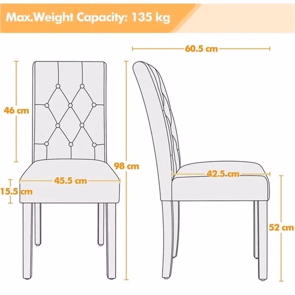 VOGREX Set of 2 Retro Brown Faux Leather Dining Chairs with Rubberwood Legs – 2
