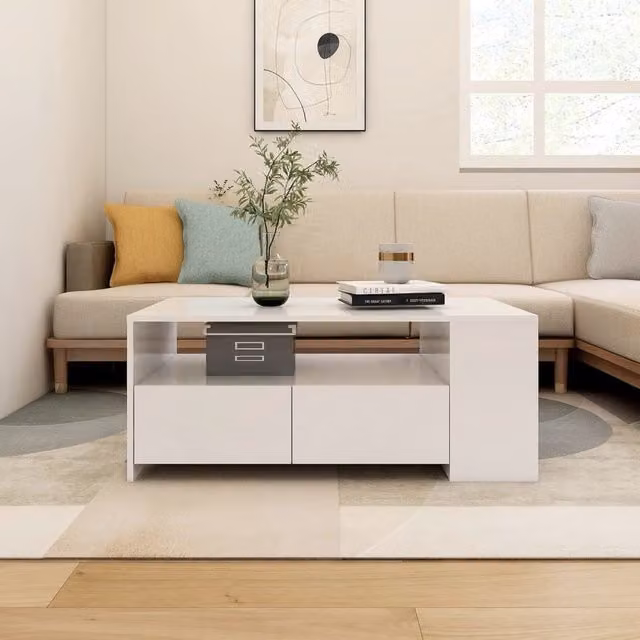 Berkfield Home White Modern Rectangular Coffee Table in Engineered Wood W/D/H: 102 x 55 x 42 cm – 1