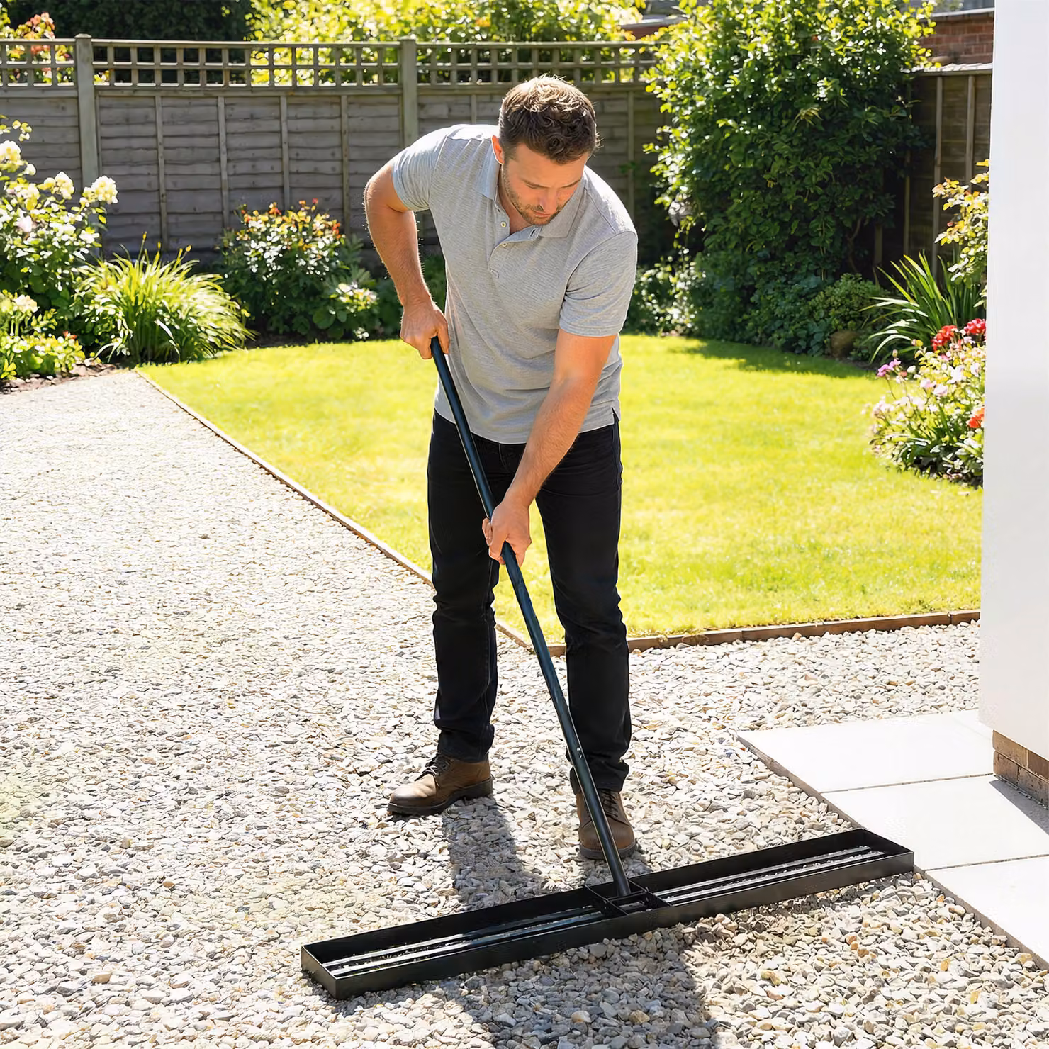 Outsunny Lawn Levelling Rake with 169 cm Handle, Green Metal Lawn Leveller Lute for Grass, Soil, Sand and Golf Courses – 9