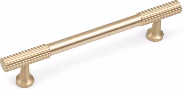 Handle & Home Reeded Detail T-Bar Cabinet Handle in Brushed Brass Gold, 168mm