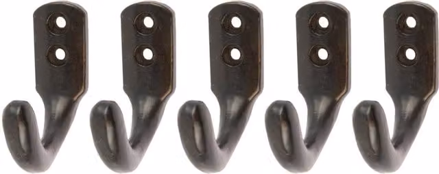 Hammer and Tongs Matt Black Powder-Coated Iron Single Coat Hook, Pack of 5