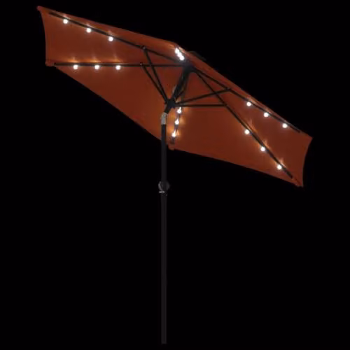 vidaXL Garden Parasol with LEDs and Steel Pole, Terracotta, W: 225 cm, D: 225 cm, H: 212 cm – 3