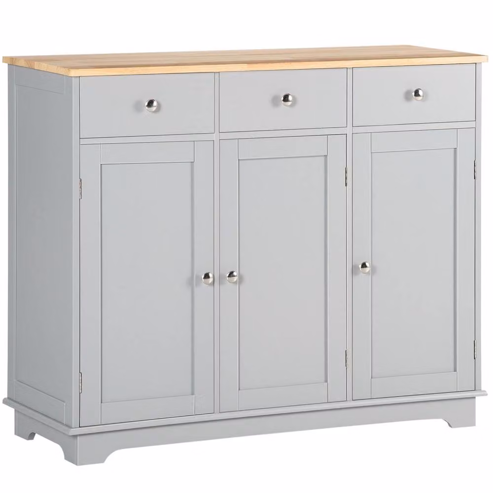 Wyld Haus Totoro Grey Sideboard with Natural Rubberwood Top, 3 Doors and 3 Drawers – 2