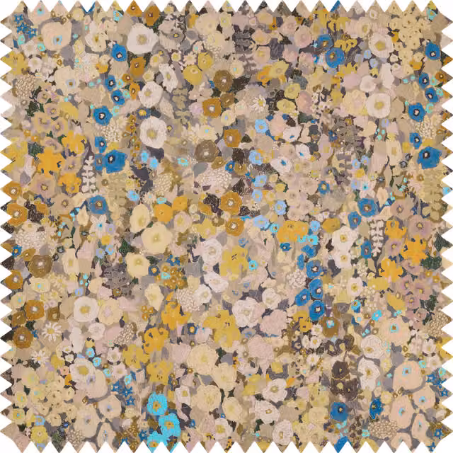 House of Hackney Hollyhocks Organic Cotton Linen Fabric in Beige and Multicolour