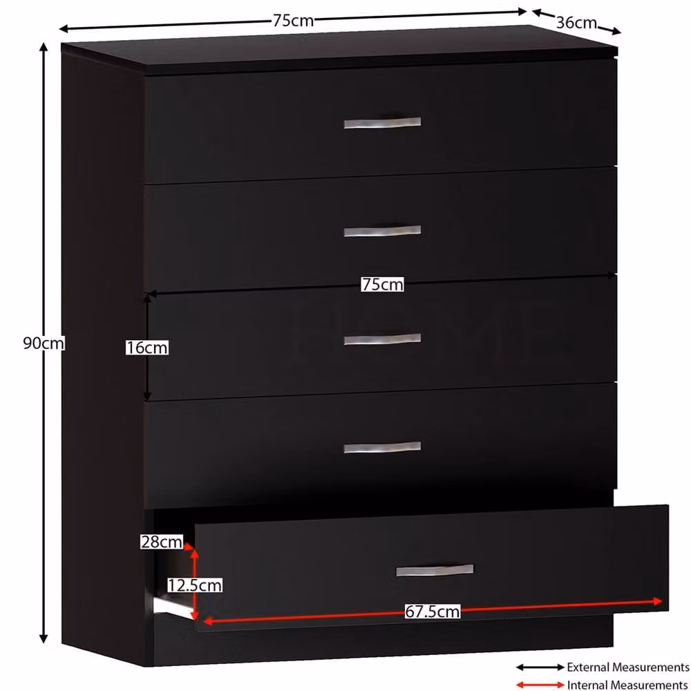 FORGEVIO Modern 5 Drawer Chest in Black – 2