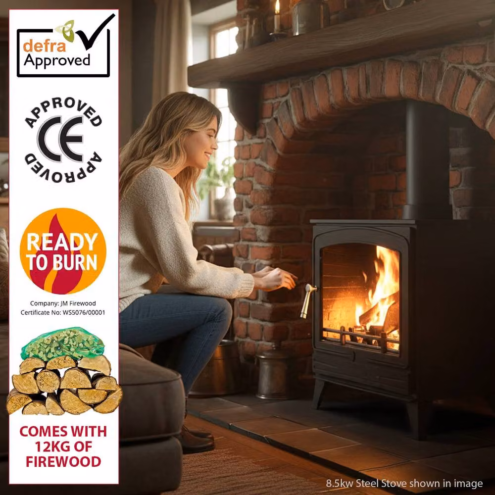 RoyalFire 5kW Steel Multifuel Wood Burning Stove with Firewood Starter Kit in Dark Grey – 3