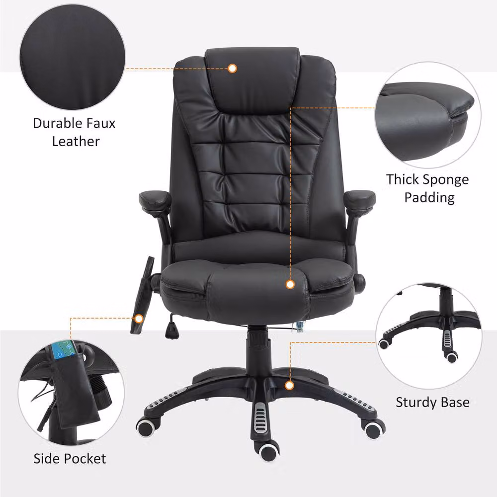 STILVORA Black Synthetic Leather Executive Massage Office Chair with Heated Seat and Headrest – 7