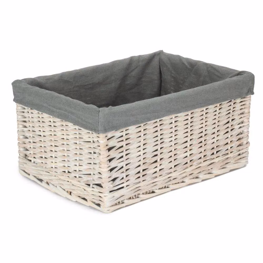 Red Hamper Open Storage Basket in White Wash with Grey Lining, Size XL – 2