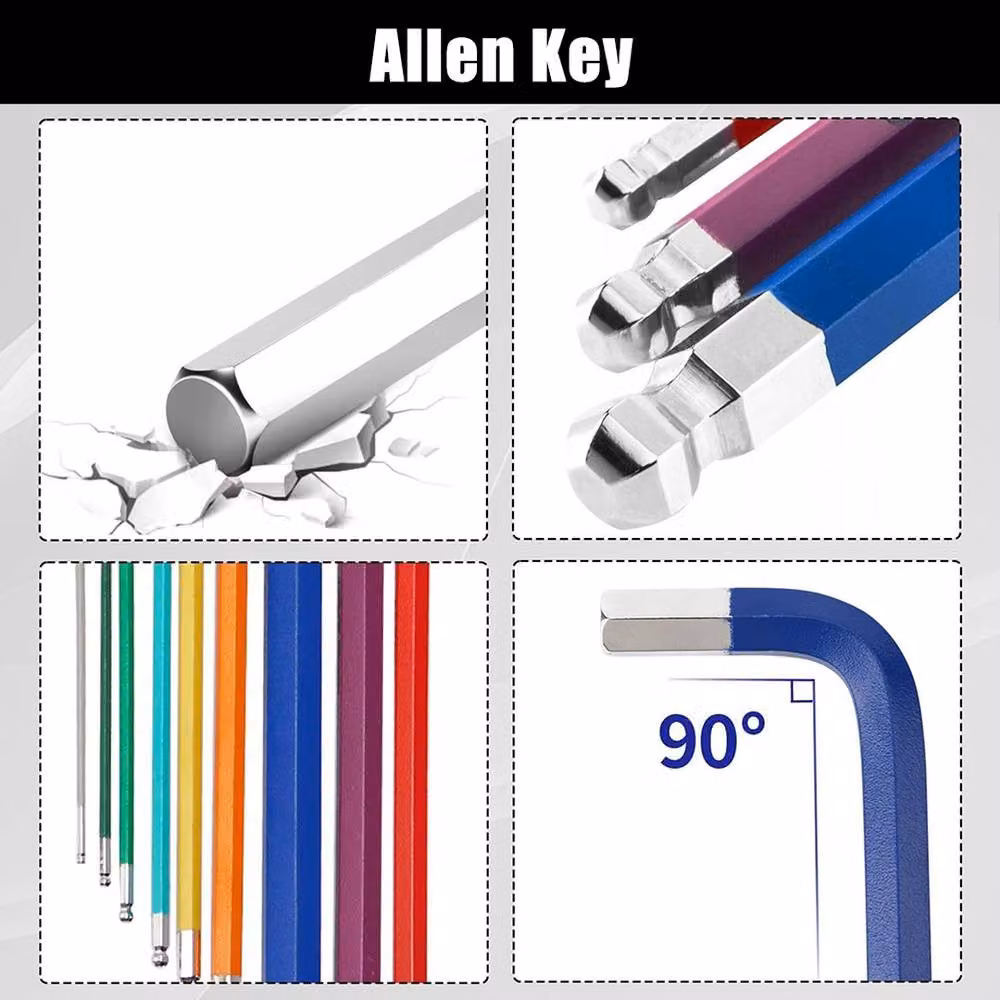 Kelvenix Metric Hex and Ball Star End Allen Key Set in Multicolour Chrome Vanadium and Stainless Steel – 5