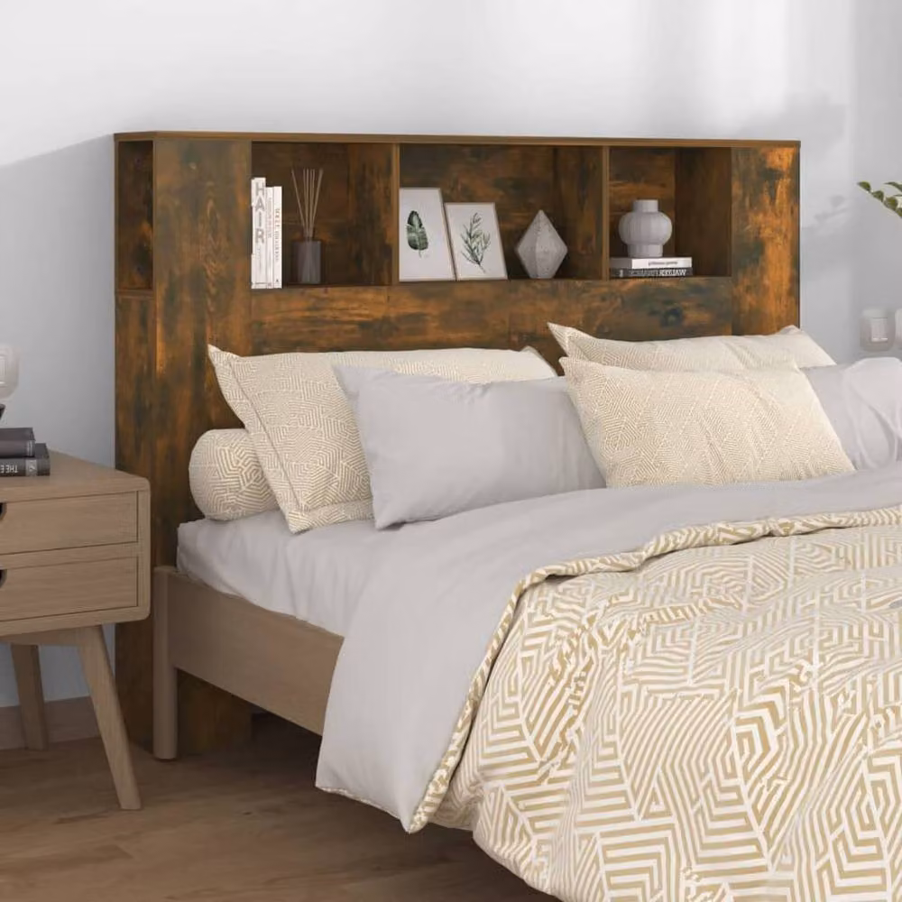 Berkfield Home Headboard Cabinet in Smoked Oak Brown with Integrated Shelf, W: 140 cm, D: 18.5 cm, H: 104.5 cm – 2
