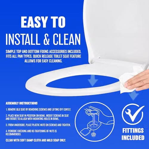 BARGAINS-GALORE D-Shaped White Soft Close Toilet Seat with Quick Release Function – 3