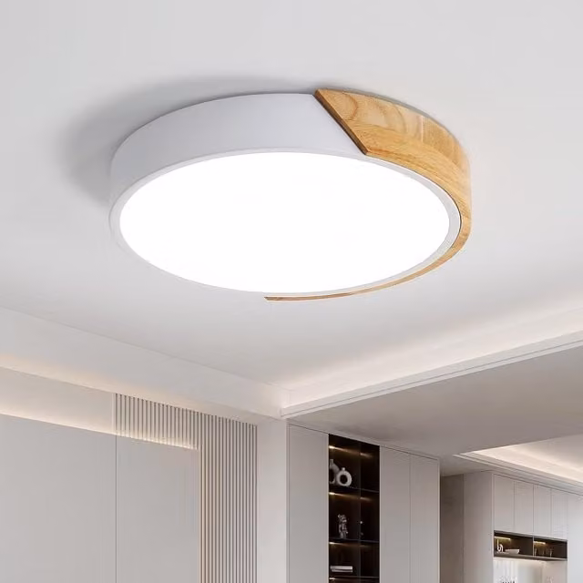 COMELY Modern Round LED Ceiling Light in White and Wood, 24W, 6000K, Diameter: 30 cm