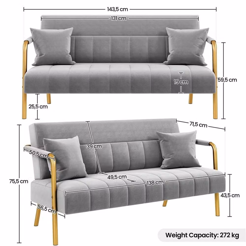 VOGREX Light Grey Velvet Loveseat with Deep Cushions and Scatter Cushions – 2