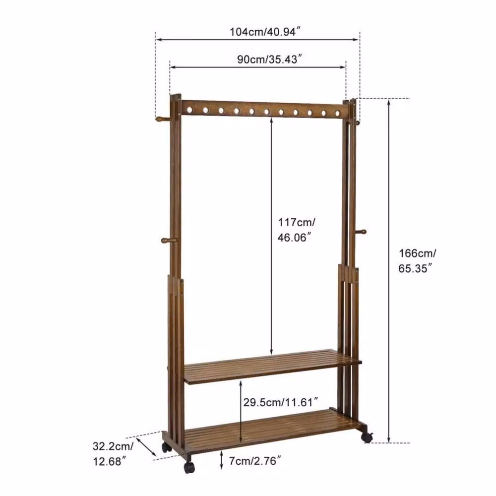 KORVIXA Industrial Clothes Rail with Bamboo Wood Hanging Rod in Brown Matt – 2