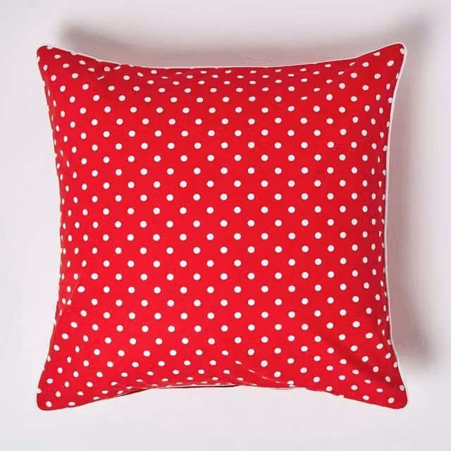 Homescapes Red Dotted Cotton Square Cushion Cover, W: 60 cm, H: 60 cm