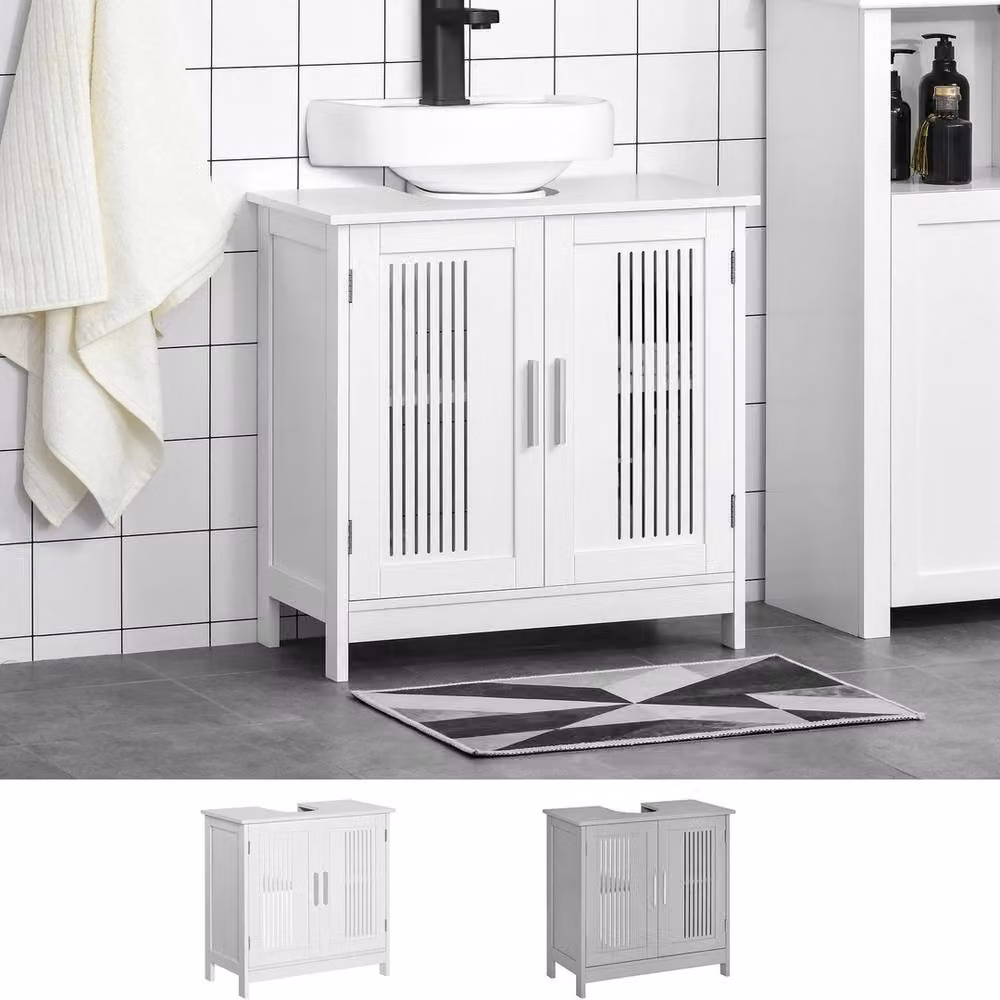 FORGEVIO Modern White Matt Under Sink Bathroom Vanity Unit with Internal Shelves and Hinged Doors – 2