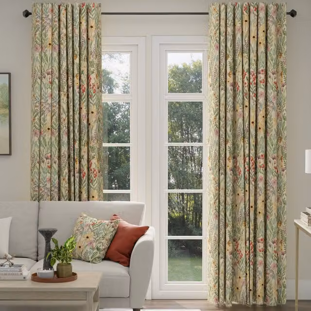 ANTE DECOR Meadow Tapestry Made To Measure Blackout Floral Curtains in Beige and Multicolour