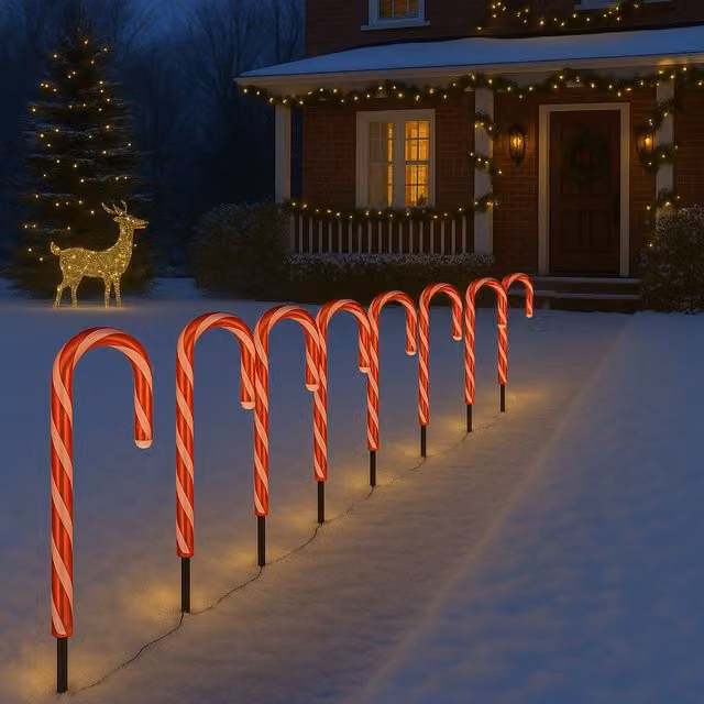 Valiant Red Christmas Candy Cane Pathway Lights, 8 Pack with 8 Settings, Battery Powered – 1