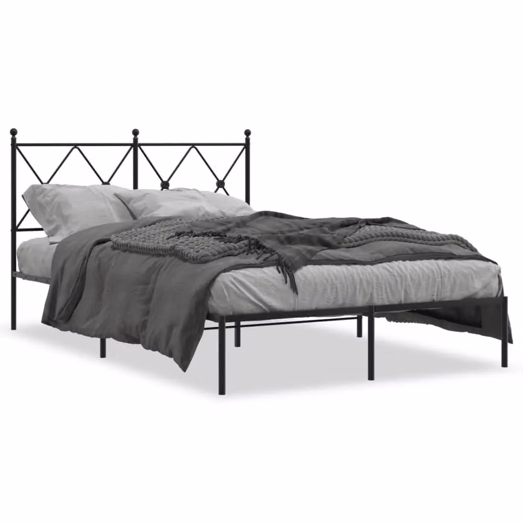 Berkfield Home Metal Bed Frame with Headboard, Black, W/D/H: 120 x 200 cm – 2