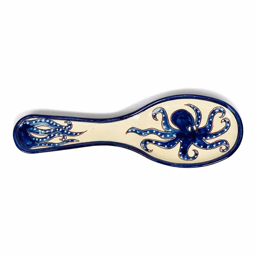 Verano Spanish Ceramics Blue and White Hand Painted Octopus Ceramic Utensil Spoon Rest, 28 cm – 2
