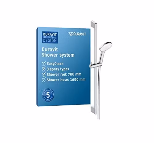 Duravit Universal Shower System with 3-Jet Hand Shower, Shower Rail and Anti-Twist Hose, Chrome/White, Wall Bar Height: 70 cm – 1