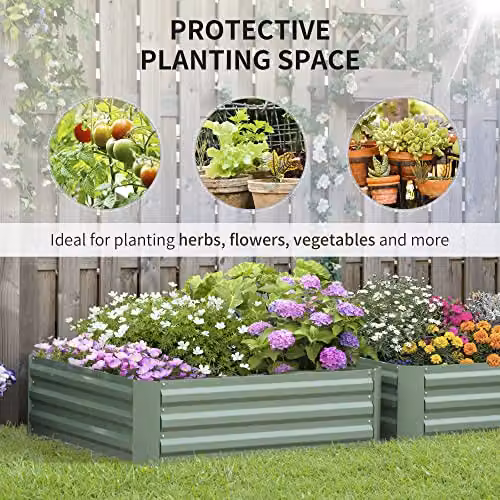 Outsunny Set of 2 Galvanised Steel Raised Garden Beds in Green, W/D/H: 100 x 100 x 30 cm – 3
