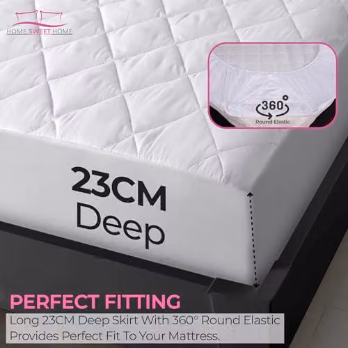 Snug City White Microfibre Quilted Mattress Protector, King Size, W/D/H: 180 x 200 x 22.86 cm – 2