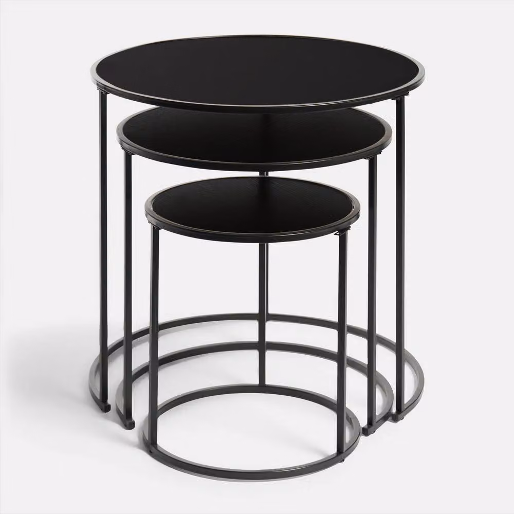 OHS Manhattan Round Nesting Side Coffee Tables with Black Metal Frame – 3