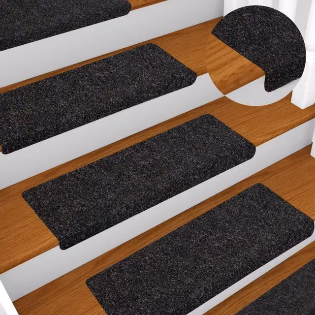 Berkfield Home Non-Slip Needle Punch Stair Mats, 5 Pack, Black, W/D/H: 65 x 21 x 4 cm – 1