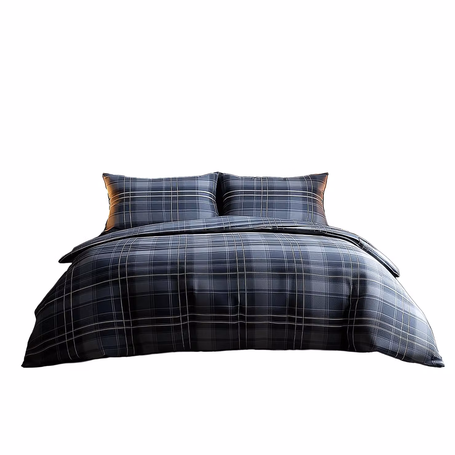 Snug City Blue Checked Polycotton Duvet Cover and Pillowcase Set, Single, W/D/H: 90 x 190 cm – 2