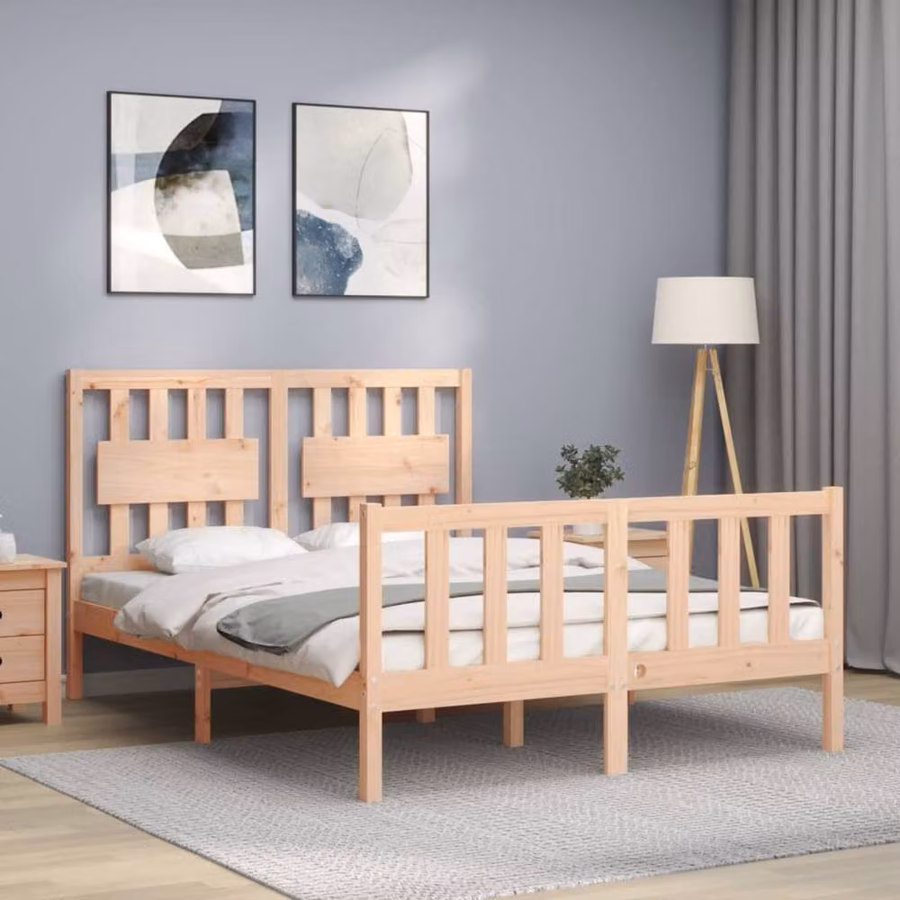 Berkfield Home Beautiful Double Bed Frame with Headboard in Brown Solid Pine Wood, W/D/H: 140.5 x 200 x 100 cm – 2