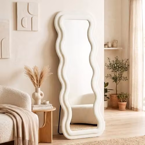 HOMCOM Full Length Rectangular Mirror in White and Beige, W/H: 60 x 160 cm