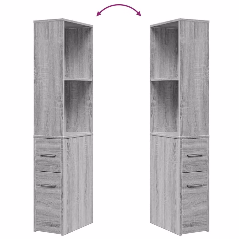 Berkfield Home Narrow Bathroom Cupboard with Wheels in Grey Sonoma, W: 22.0 cm, D: 41.0 cm, H: 135.0 cm – 2