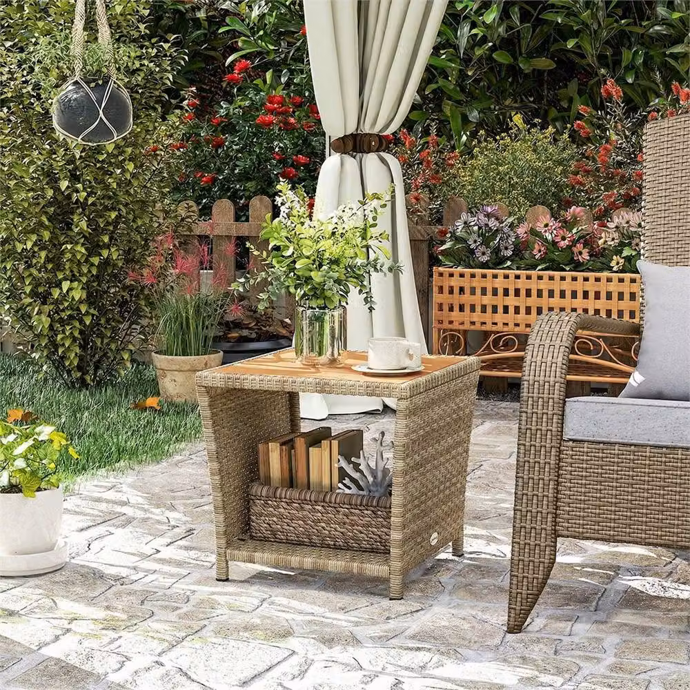 Outsunny Beige Rattan 2-Tier Outdoor Coffee Table – 3