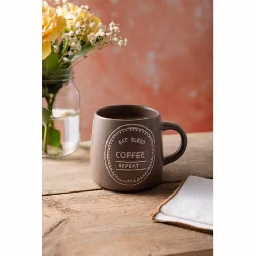 Mikasa Eat Sleep Coffee Repeat Stoneware Mug, 400ml, Brown and Grey – 2