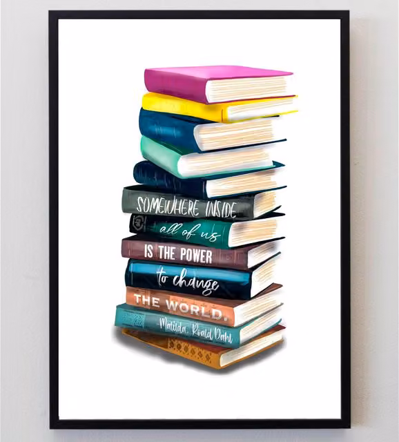 Pics and Squiggles Roald Dahl Matilda Abstract Typography Paper Poster in Blue and Multicolour, A5