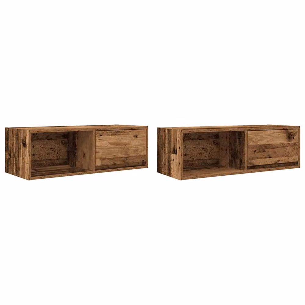 Berkfield Home Set of 2 Rustic Old Wood TV Cabinets, Brown, W: 80 cm, D: 31 cm, H: 25.5 cm – 2