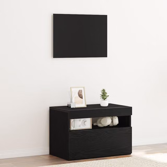 Berkfield Home Modern Bedside Cabinet in Black Oak with Integrated LED Lighting, W: 60 cm, D: 35 cm, H: 40 cm – 1