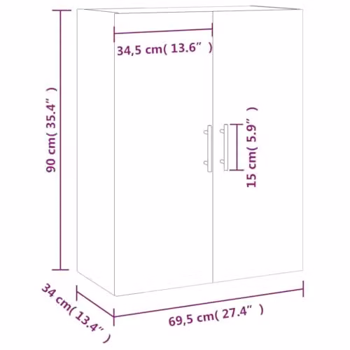 vidaXL Wall Mounted Cabinet in Grey Sonoma, W/D/H: 69.5 x 34.0 x 90.0 cm – 2
