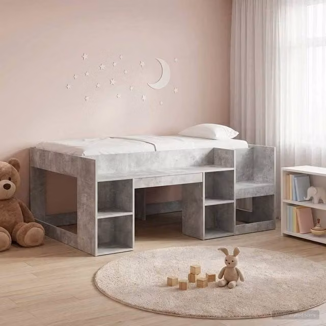 Berkfield Home Kids Bed Frame with Side Compartments and Bedside Shelf, Grey, W/D/H: 160 x 80 cm – 1